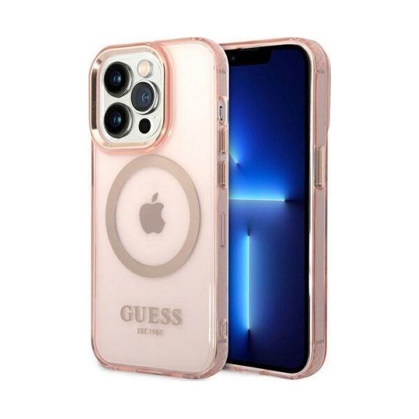 Guess Etui Guess GUHMP14XHTCMP Apple iPhone 14 Pro Max różowy/pink hard case Gold Outline Translucent MagSafe
