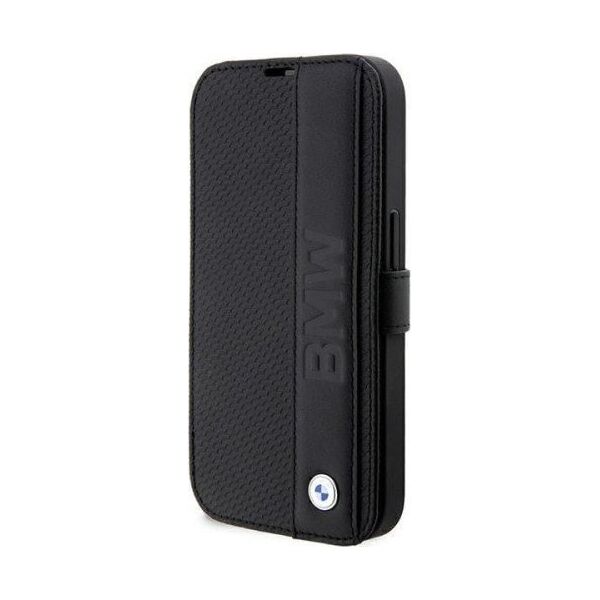 BMW Etui BMW BMBKP14X22RDPK Apple iPhone 14 Pro Max czarny/black bookcase Leather Textured&Stripe
