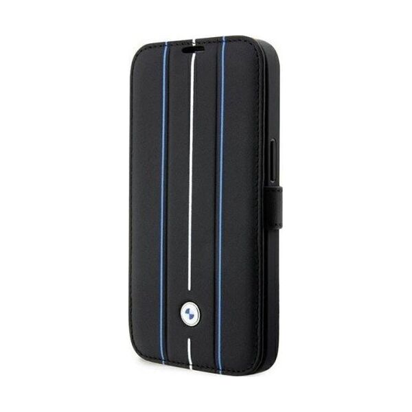 BMW Etui BMW BMBKP14X22RVSK Apple iPhone 14 Pro Max czarny/black bookcase Leather Stamp Blue Lines