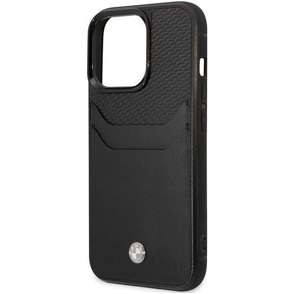 BMW Etui BMW BMHCP14X22RSEPK Apple iPhone 14 Pro Max czarny/black Leather Card Slot