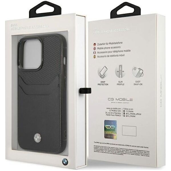 BMW Etui BMW BMHCP14X22RSEPK Apple iPhone 14 Pro Max czarny/black Leather Card Slot