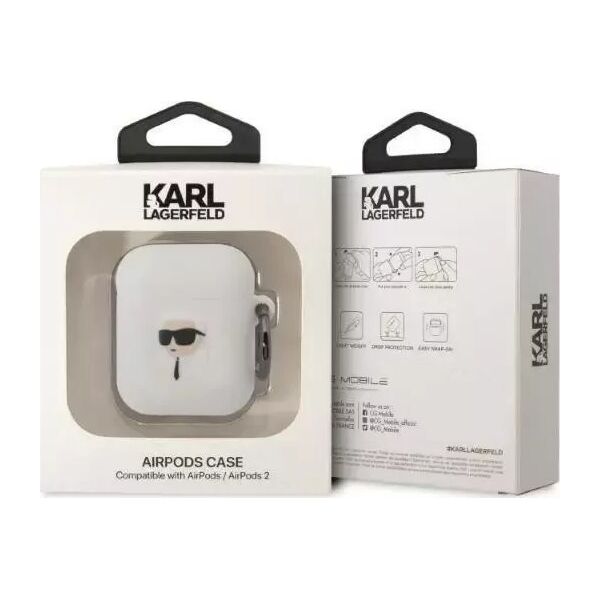 Karl Lagerfeld Etui ochronne na słuchawki Karl Lagerfeld do AirPods 1/2 cover biały/white Silicone Karl Head 3D