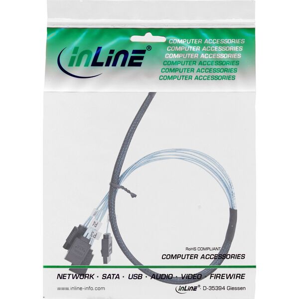 InLine InLine® Slim SAS cable, SFF-8654 to 4x SATA 7-pin, 12Gb/s, 0.5m