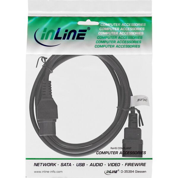 Kabel zasilający InLine InLine® Power cable extension, hot condition connector IEC-C15 straight to IEC-C14 straight, 5m, black