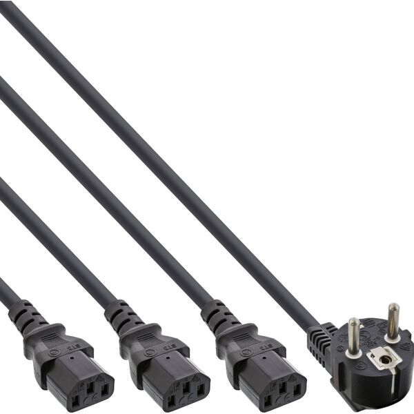 Kabel zasilający InLine InLine® Y-Power Cable 1x Type F German Plug to 3x IEC Plug black, Version 3 (2m+1/3/2m)