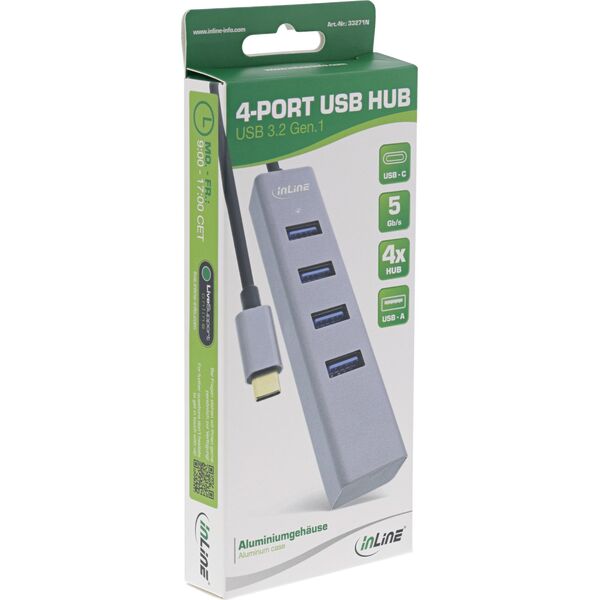 HUB USB InLine InLine® USB 3.2 Gen.1 Type C hub (4x USB-A 5Gbps), OTG, metal case