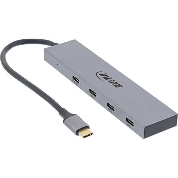 HUB USB InLine InLine® USB 3.2 Gen.2 Hub, USB Type-C to 4 Port Type-C (1 Port power through up to 100W), OTG, aluminum housing, gray, without power supply unit