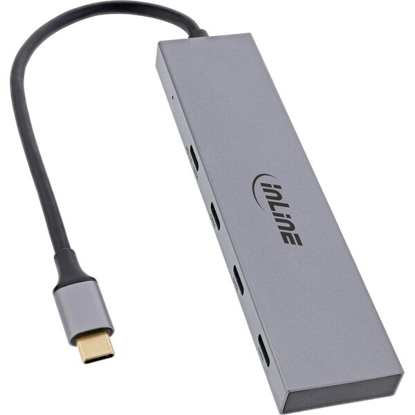 HUB USB InLine InLine® USB 3.2 Gen.2 Hub, USB Type-C to 4 Port Type-C (1 Port power through up to 100W), OTG, aluminum housing, gray, without power supply unit