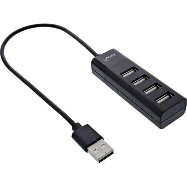 HUB USB InLine InLine® USB 2.0 4-Port Hub, Type-A male to 4x Type-A female, black, 30cm, slim design
