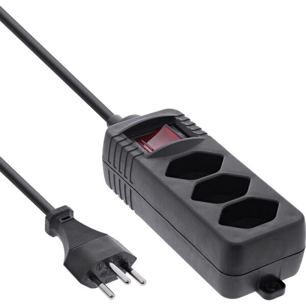 Listwa zasilająca InLine InLine® Socket strip SWITZERLAND, 3-way, with switch, 1.5m, black