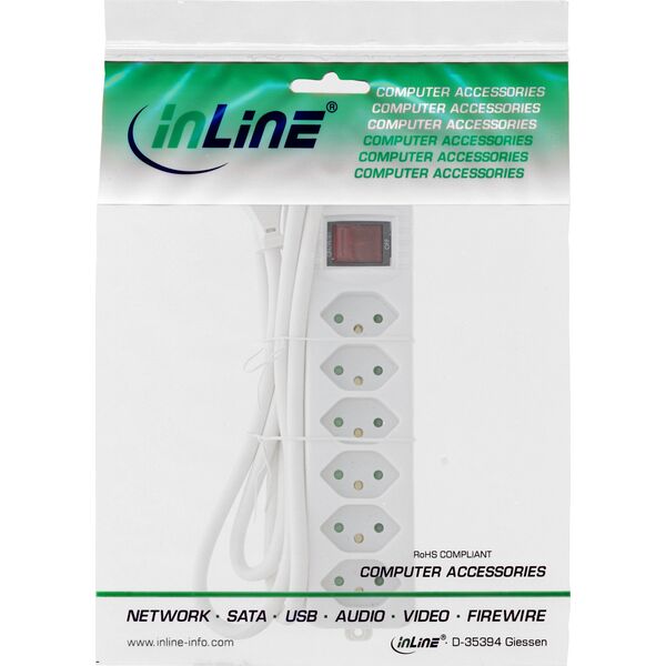 Listwa zasilająca InLine InLine® Power strip SWITZERLAND, 6-way, with switch, 1.5m, white