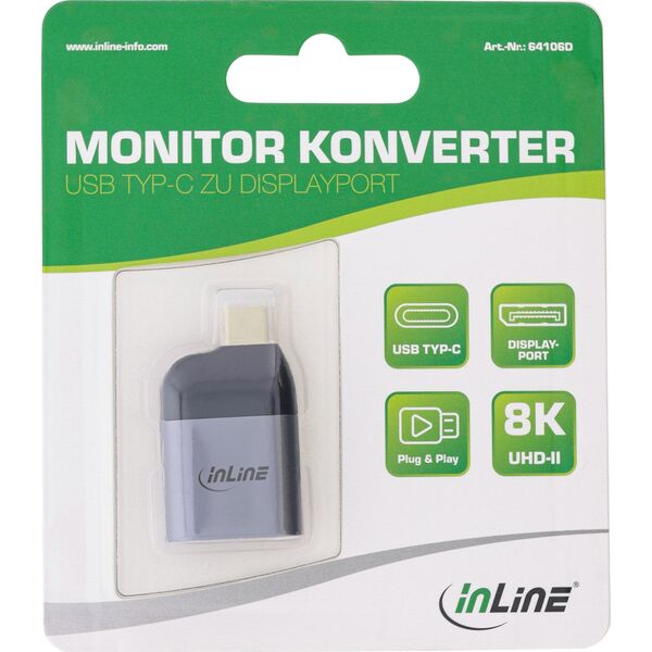 Adapter USB InLine InLine® USB Display Converter, USB Type-C male to DisplayPort female (DP Alt Mode), 8K@60Hz