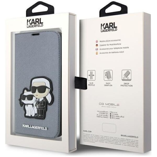 Karl Lagerfeld Etui Karl Lagerfeld KLBKP14XSANKCPG Apple iPhone 14 Pro Max bookcase srebrny/silver Saffiano Karl & Choupette