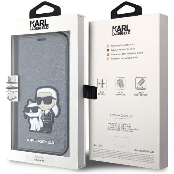 Karl Lagerfeld Etui Karl Lagerfeld KLBKP14SSANKCPG Apple iPhone 14 bookcase srebrny/silver Saffiano Karl & Choupette