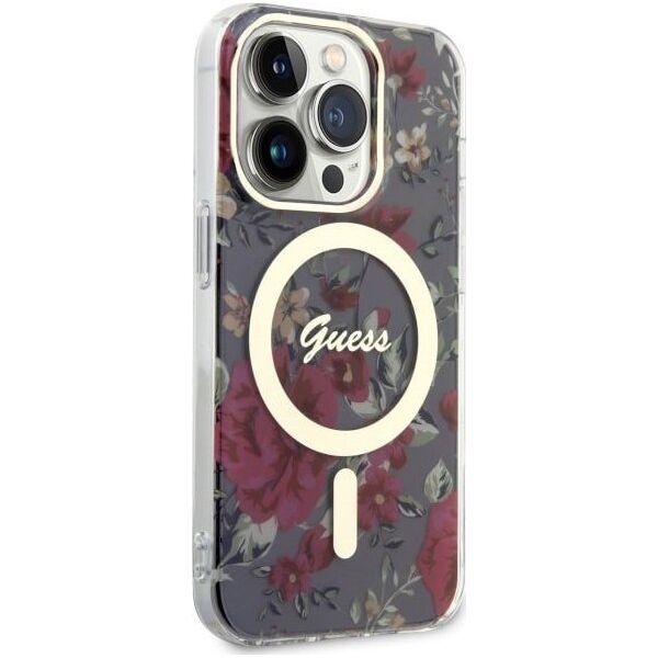 Guess Etui Guess GUHMP14LHCFWSA Apple iPhone 14 Pro zielony/khaki hardcase Flower MagSafe
