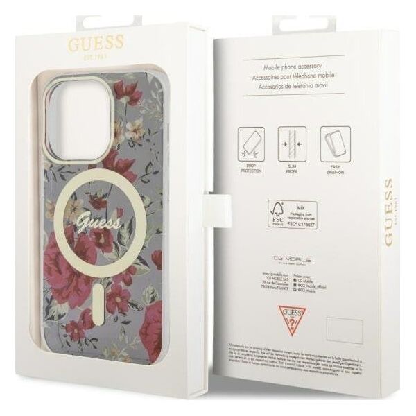 Guess Etui Guess GUHMP14LHCFWSA Apple iPhone 14 Pro zielony/khaki hardcase Flower MagSafe