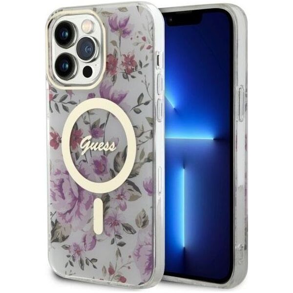 Guess Etui Guess GUHMP14LHCFWST Apple iPhone 14 Pro transparent hardcase Flower MagSafe