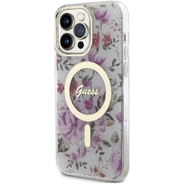 Guess Etui Guess GUHMP14LHCFWST Apple iPhone 14 Pro transparent hardcase Flower MagSafe