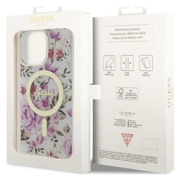 Guess Etui Guess GUHMP14LHCFWST Apple iPhone 14 Pro transparent hardcase Flower MagSafe