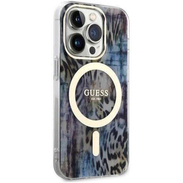 Guess Etui Guess GUHMP14LHLEOPWB Apple iPhone 14 Pro niebieski/blue hardcase Leopard MagSafe
