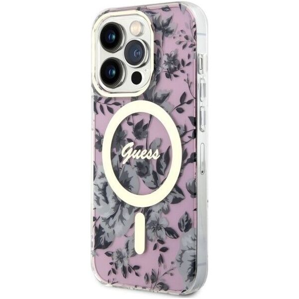 Guess Etui Guess GUHMP14LHCFWSP Apple iPhone 14 Pro różowy/pink hardcase Flower MagSafe