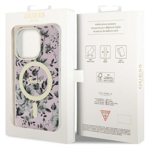 Guess Etui Guess GUHMP14LHCFWSP Apple iPhone 14 Pro różowy/pink hardcase Flower MagSafe