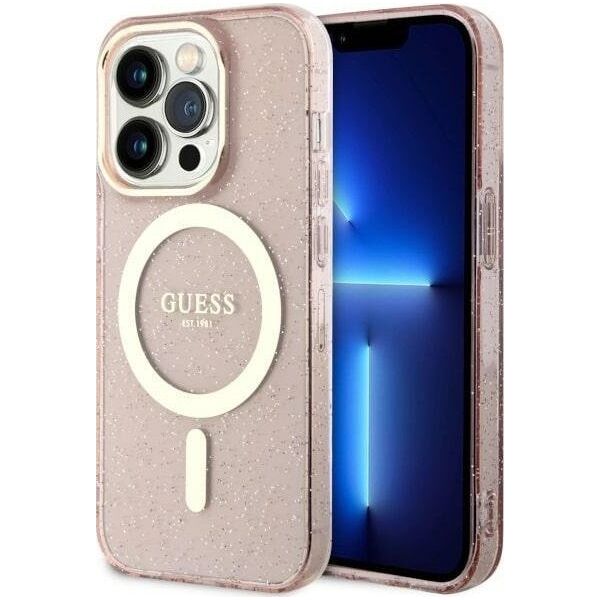 Guess Etui Guess GUHMP14LHCMCGP Apple iPhone 14 Pro różowy/pink hardcase Glitter Gold MagSafe