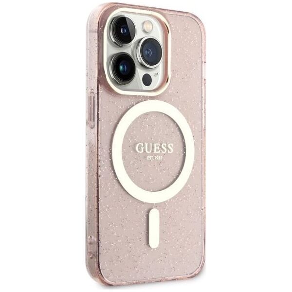 Guess Etui Guess GUHMP14LHCMCGP Apple iPhone 14 Pro różowy/pink hardcase Glitter Gold MagSafe