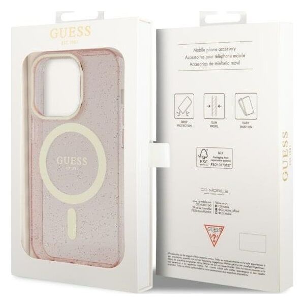 Guess Etui Guess GUHMP14LHCMCGP Apple iPhone 14 Pro różowy/pink hardcase Glitter Gold MagSafe