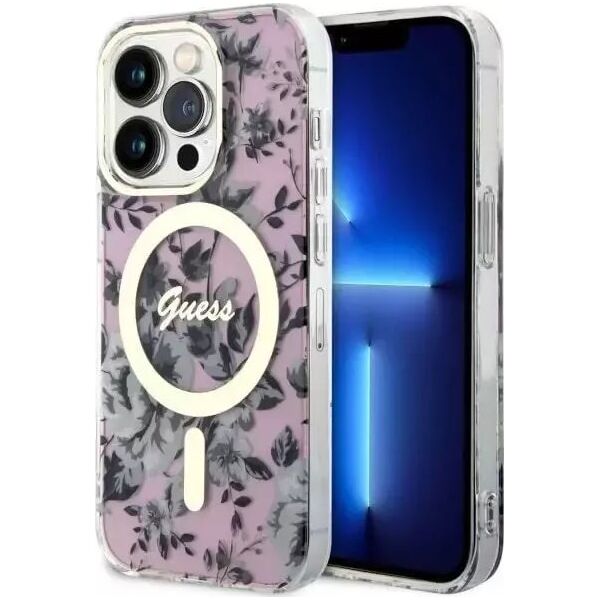 Guess Etui na telefon Guess GUHMP14XHCFWSP do Apple iPhone 14 Pro Max 6,7" różowy/pink hardcase Flower MagSafe