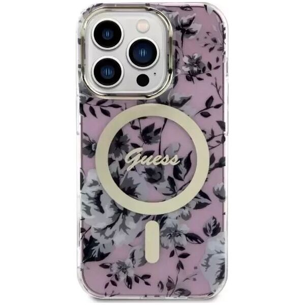 Guess Etui na telefon Guess GUHMP14XHCFWSP do Apple iPhone 14 Pro Max 6,7" różowy/pink hardcase Flower MagSafe