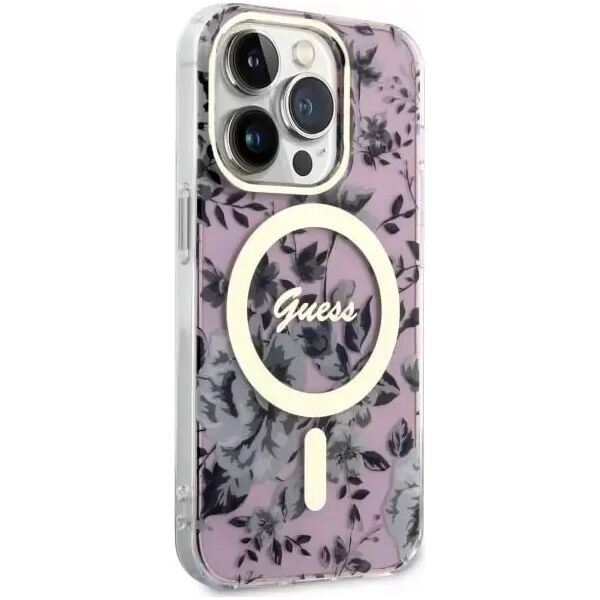 Guess Etui na telefon Guess GUHMP14XHCFWSP do Apple iPhone 14 Pro Max 6,7" różowy/pink hardcase Flower MagSafe