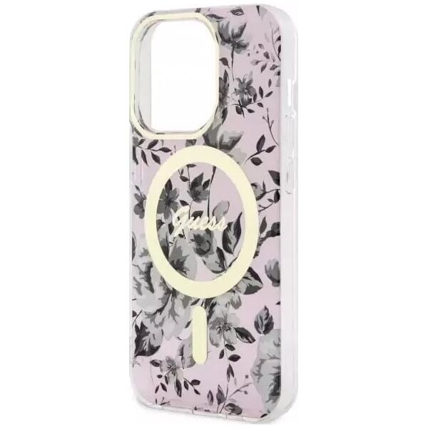 Guess Etui na telefon Guess GUHMP14XHCFWSP do Apple iPhone 14 Pro Max 6,7" różowy/pink hardcase Flower MagSafe