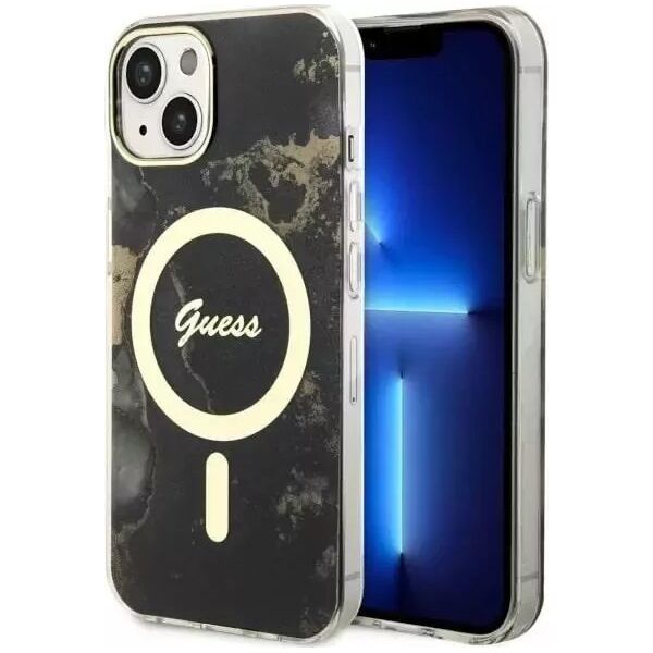 Guess Etui na telefon Guess GUHMP14MHTMRSK do Apple iPhone 14 Plus 6.7" czarny/black hardcase Golden Marble MagSafe