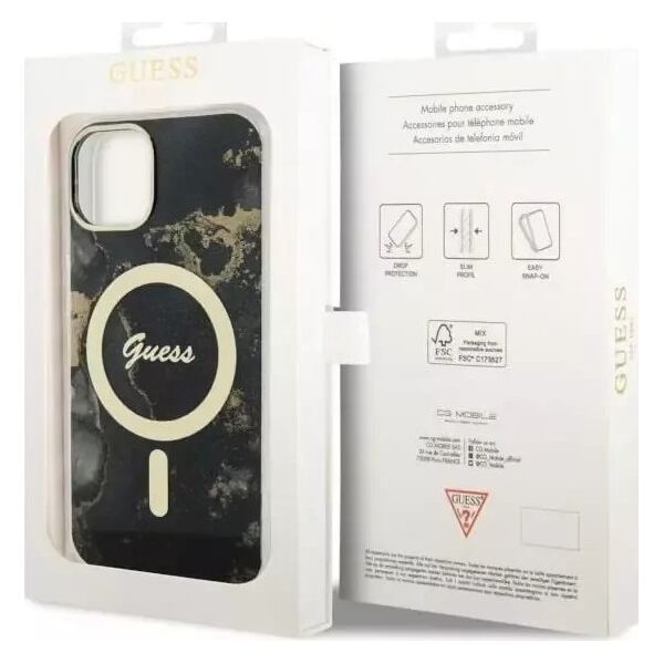 Guess Etui na telefon Guess GUHMP14MHTMRSK do Apple iPhone 14 Plus 6.7" czarny/black hardcase Golden Marble MagSafe