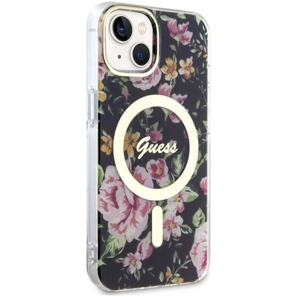Guess Guess Flower MagSafe - Etui iPhone 14 (Czarny)