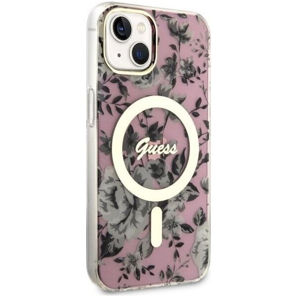 Guess Guess Flower MagSafe - Etui iPhone 14 Plus (Różowy)
