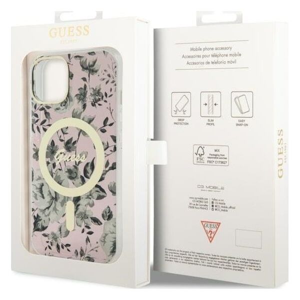 Guess Guess Flower MagSafe - Etui iPhone 14 Plus (Różowy)