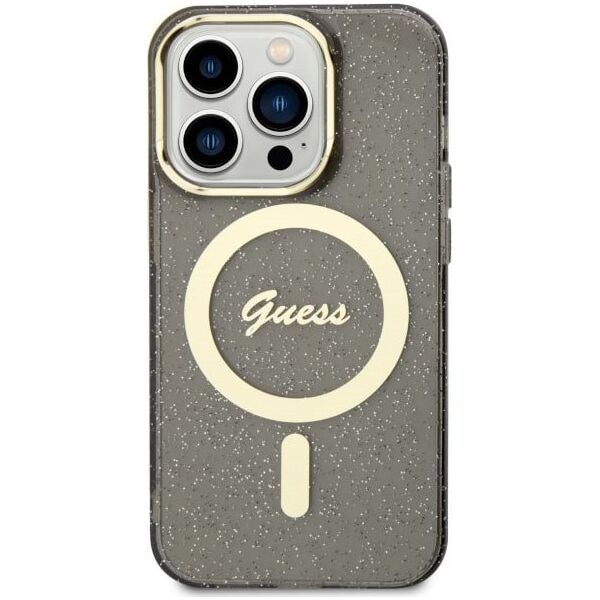 Guess Guess Glitter Gold MagSafe - Etui iPhone 14 Pro Max (Czarny)