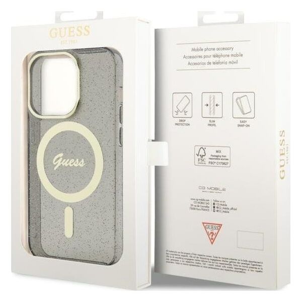 Guess Guess Glitter Gold MagSafe - Etui iPhone 14 Pro Max (Czarny)