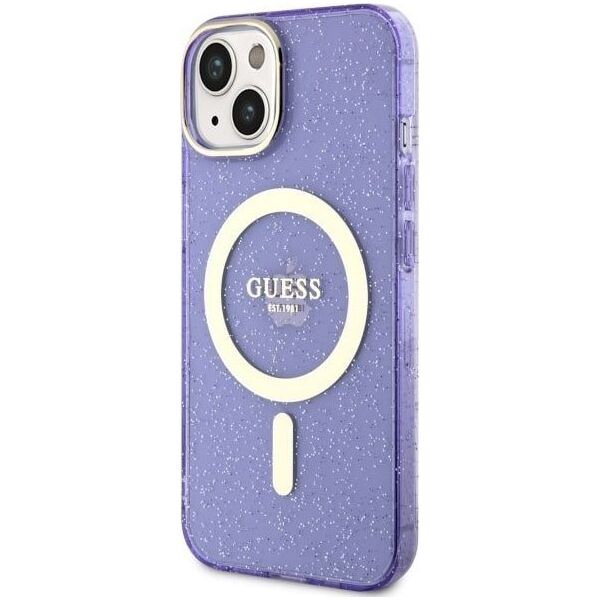 Guess Guess Glitter Gold MagSafe - Etui iPhone 14 (Purpurowy)
