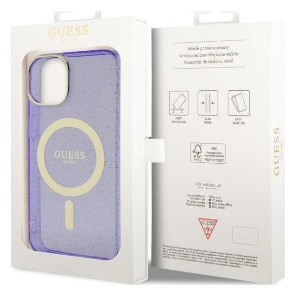 Guess Guess Glitter Gold MagSafe - Etui iPhone 14 (Purpurowy)