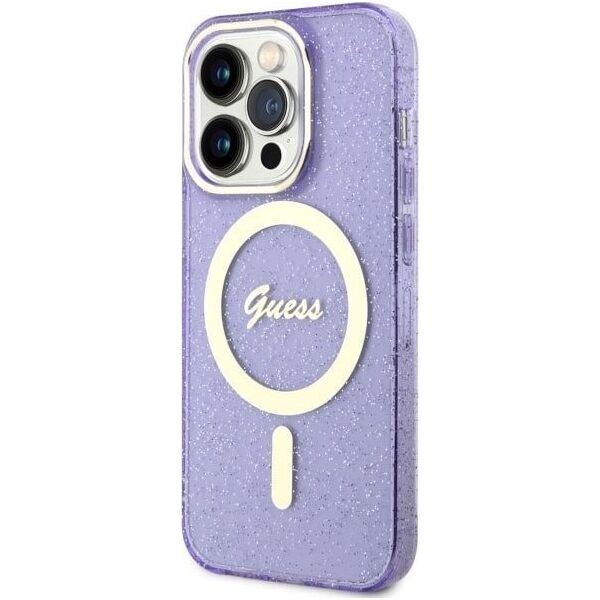 Guess Guess Glitter Gold MagSafe - Etui iPhone 14 Pro Max (Purpurowy)