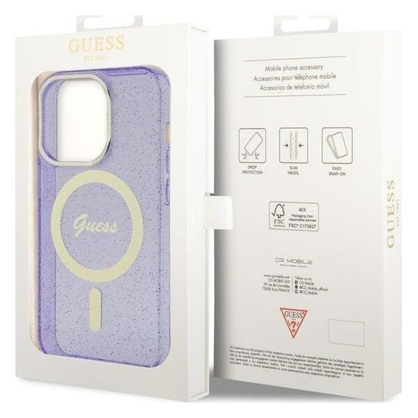 Guess Guess Glitter Gold MagSafe - Etui iPhone 14 Pro Max (Purpurowy)
