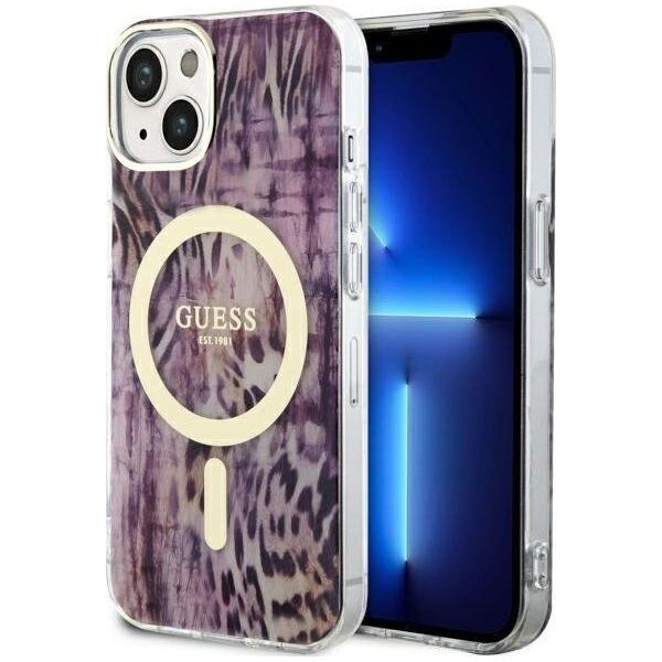 Guess Guess Leopard MagSafe - Etui iPhone 14 (Różowy)