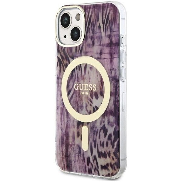 Guess Guess Leopard MagSafe - Etui iPhone 14 (Różowy)