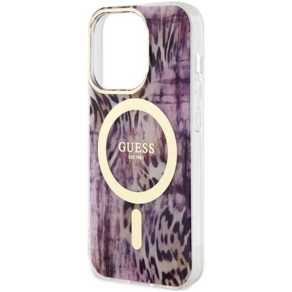 Guess Guess Leopard MagSafe - Etui iPhone 14 Pro (Różowy)