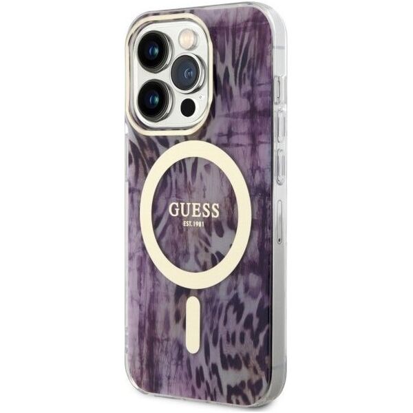 Guess Guess Leopard MagSafe - Etui iPhone 14 Pro Max (Różowy)