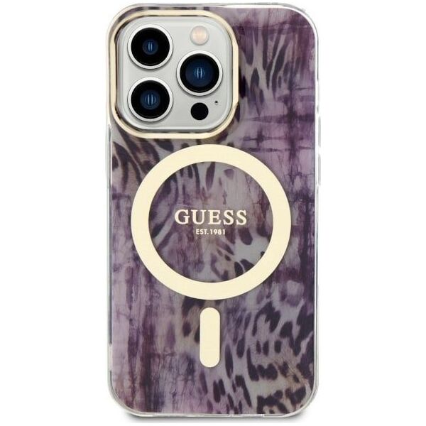 Guess Guess Leopard MagSafe - Etui iPhone 14 Pro Max (Różowy)