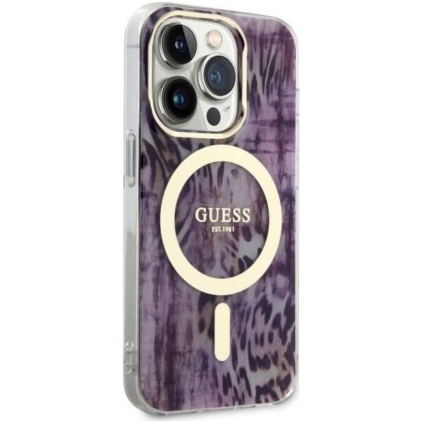 Guess Guess Leopard MagSafe - Etui iPhone 14 Pro Max (Różowy)